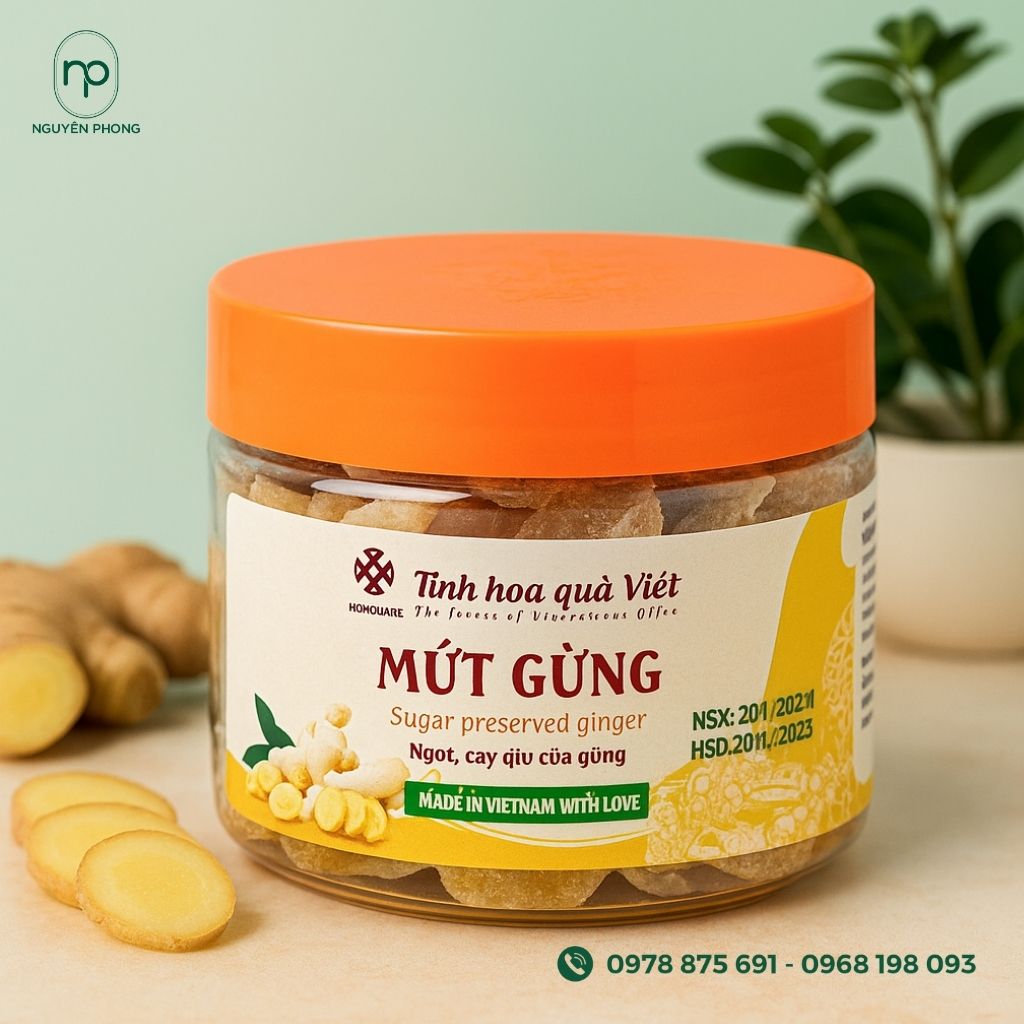 Tem nhãn mứt gừng ấn tượng